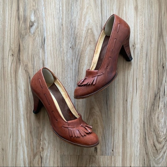 VINTAGE 1970s Tassel Fringe Brogue Stacked Heels Women's Size 8 - Picture 10 of 10
